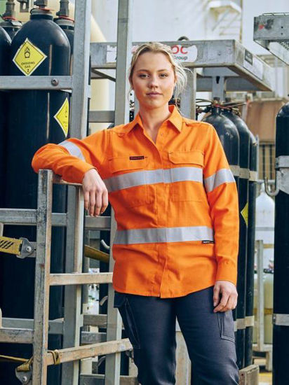 Picture of Bisley Apex 185 Women's Taped Hi Vis Ripstop FR Vented Shirt BL8439T